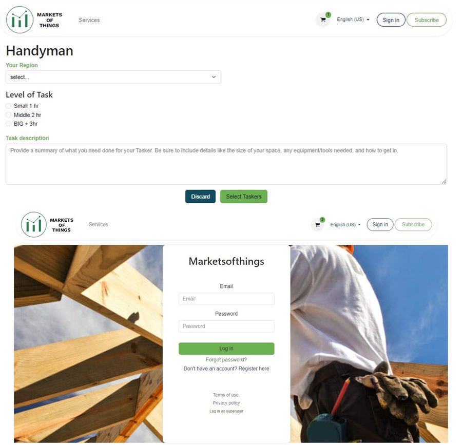 Page de connexion Market of Things